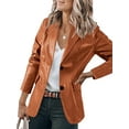 thumbnail image 1 of FASHIONWT Women Plus Size Slim Lapel Single Breasted Solid Color Leather Long Sleeve Top Jacket, 1 of 6