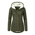 thumbnail image 1 of FASHIONWT Women Plus Size Solid Hooded Zip Twill Fleece Cotton Casual Long Sleeve Anorak Coat Down Jacke, 1 of 4
