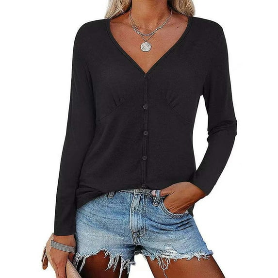 FASHIONWT Women Plus Size Solid Single-Breasted Cardigan Ruffled Long Sleeve Top