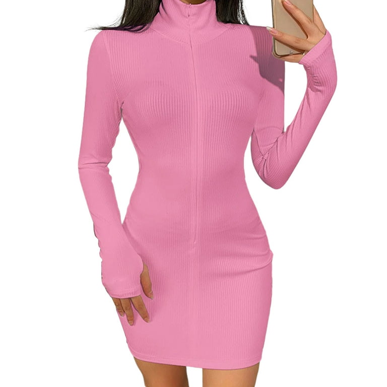 High neck cheap zip dress