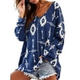 thumbnail image 1 of FASHIONWT Women Plus Size V-Neck Long Sleeve Printed Loose Top T-Shirt, 1 of 4