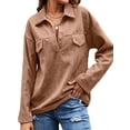 thumbnail image 1 of FASHIONWT Women Pockets Henley Tops Long Sleeve Pullover Corduroy Blouse, 1 of 4