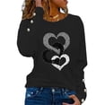 thumbnail image 1 of FASHIONWT Women Printed Loose Button Decoration Tops Pullover Round Neck Long Sleeve T-Shirt, 1 of 4