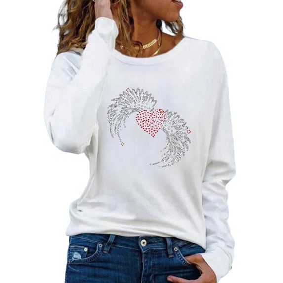 FASHIONWT Women Pure Color Print Long Sleeve Pullover Top Loose Base T-Shirt