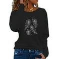 thumbnail image 1 of FASHIONWT Women Pure Color Print Long Sleeve Pullover Top Loose Base T-Shirt, 1 of 4