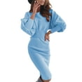thumbnail image 1 of FASHIONWT Women Retro Casual Midi Sheath Solid Color Round Neck Waist Pack Hip Dress, 1 of 4