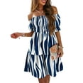 thumbnail image 1 of FASHIONWT Women Ruffle Boat Neckline Short Sleeve Mini Short Beach Print Dress, 1 of 4