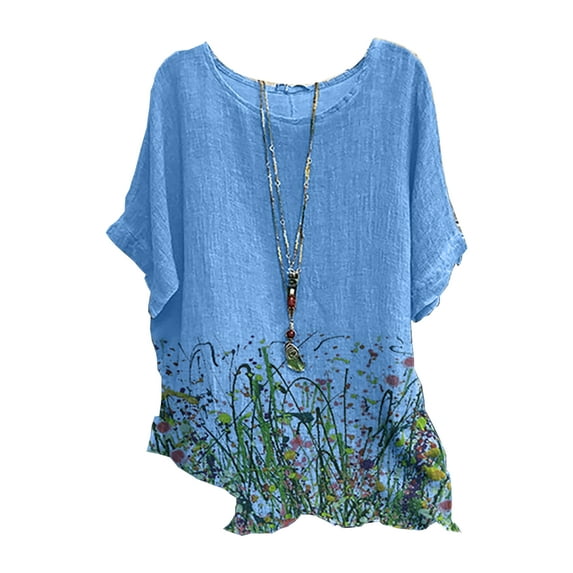 FASHIONWT Women Sexy Printing Loose Batwing Sleeve Short Sleeve Casual Top