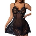 thumbnail image 1 of FASHIONWT Women Sexy Solid Sheer Lingerie Mini Dress See-through Babydoll Nightdress, 1 of 4