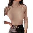 thumbnail image 1 of FASHIONWT Women Slim Fit Glossy Button Base Shirt Long Sleeve Turtleneck Ribbed T-shirt, 1 of 7