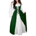 thumbnail image 1 of FASHIONWT Women Solid Draw String Flared Sleeve Retro Long Dress, 1 of 3