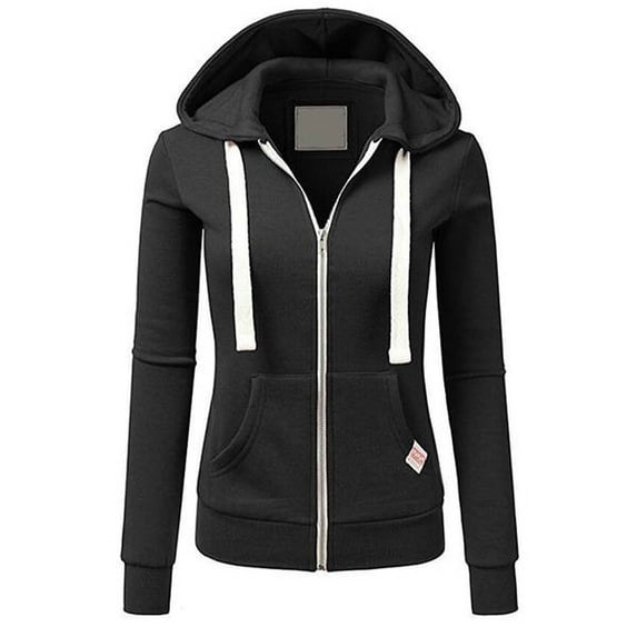 FASHIONWT Women Sportswear Fleece Solid Color Long Sleeve Casual Zipper Hoodie