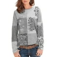 thumbnail image 1 of FASHIONWT Women Striped Flower Activewear Sweatershirt Long Sleeve Crew Neck Pullover T-Shirt, 1 of 4