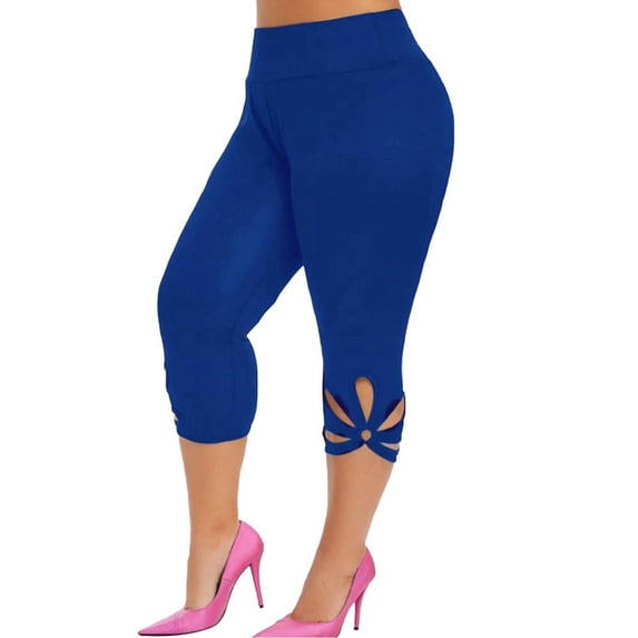 FASHIONWT Women Summer Plus Size Hollow Slim Fit Stretch Cropped Casual Legging