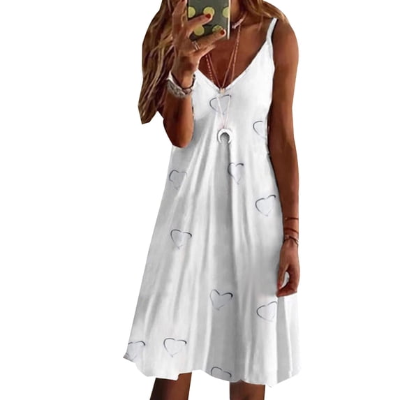FASHIONWT Women Summer Print Camisole Spaghetti Casual Knee-Length Tank Dress