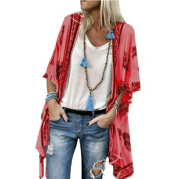 FASHIONWT Women Summer Printed Holiday Bohemian Travel Cardigan