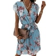 thumbnail image 1 of FASHIONWT Women Summer Ruffled Pleat V-Neck Print Bohemian Knee Length Dress, 1 of 6