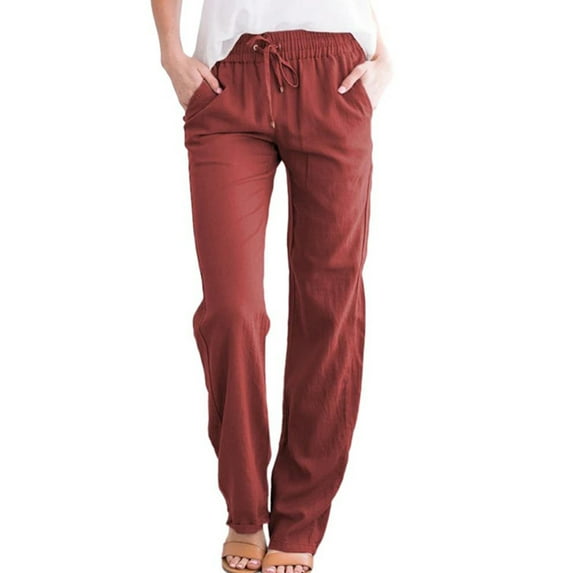 FASHIONWT Women Summer Solid Elastic Waist Classic Chino Pocket Casual Ankle-Length Pant