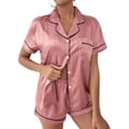 thumbnail image 1 of FASHIONWT Women Two Piece PJ Sets Stain Silk Short Sleeve Sleep Shorts Pajama Set, 1 of 4
