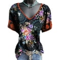 thumbnail image 1 of FASHIONWT Women Urban V-neck Casual Retro Ethnic Graphic Summer T-Shirts Top, 1 of 6