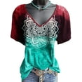 thumbnail image 1 of FASHIONWT Women Urban V-neck Casual Retro Ethnic Graphic Summer T-Shirts Top, 1 of 4