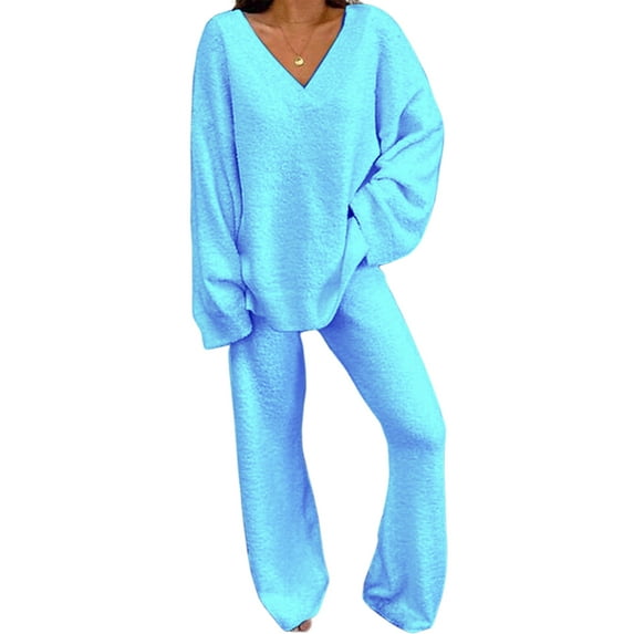 FASHIONWT Women V-Neck Casual Daily Home Warm Loose Two-Piece Set