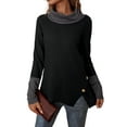 thumbnail image 1 of FASHIONWT Women Waffle Pattern Top Tunic Tee Mock Neck Fall T-Shirts, 1 of 4