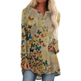thumbnail image 1 of FASHIONWT Women's Colorful Printed Long Sleeve Round Neck Tops Loose Casual Flowvy T-Shirt, 1 of 4