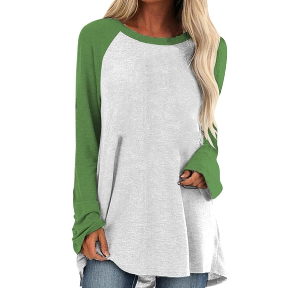 FASHIONWT Women's Colorful Printed Long Sleeve Round Neck Tops Loose Casual Flowvy T-Shirt