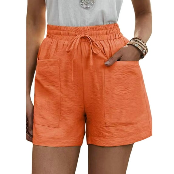 FASHIONWT Women's Loose Linen Casual Pocket Solid Color Oversized High Waist Wide Leg Shorts