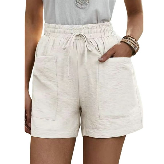 FASHIONWT Women's Loose Linen Casual Pocket Solid Color Oversized High Waist Wide Leg Shorts