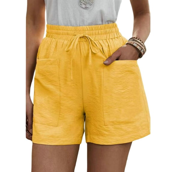 FASHIONWT Women's Loose Linen Casual Pocket Solid Color Oversized High Waist Wide Leg Shorts