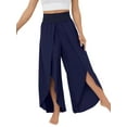 thumbnail image 1 of FASHIONWT Woven Front Slit Trousers Wide Leg Flowy Women Pants, 1 of 4
