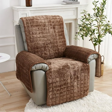 FASHLAZ Durable Couch Cover for Recliner Chair Washable Slipcover with Adjustable Straps(Chair 21 in, Brown)