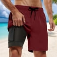 thumbnail image 1 of FASHOFT 2 in 1 Mens Swim Trunks with Compression Liner 7 Inch Breathable Quick Dry Board Shorts with Pockets for Summer Beach Gym Running Wine M, 1 of 4