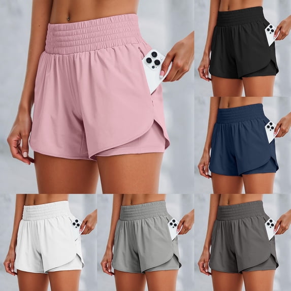 FASHOFT 2 in 1 Running Shorts for Women Quick Dry Lightweight Yoga Workout Athletic Shorts with Liner Phone Pockets Black L