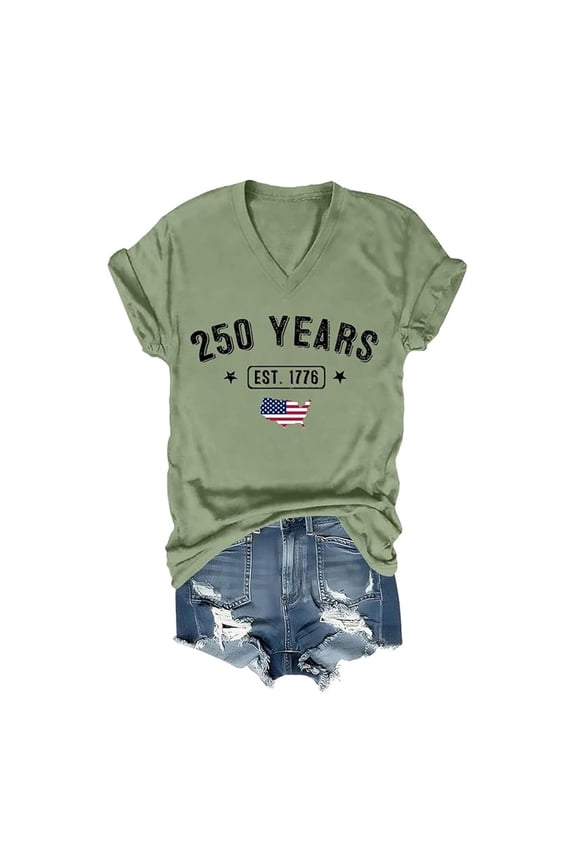 250 Years American Flag Shirt for Women 250th Anniversary USA T Shirt Independence Day Freedom Shirts Tops Army Green L