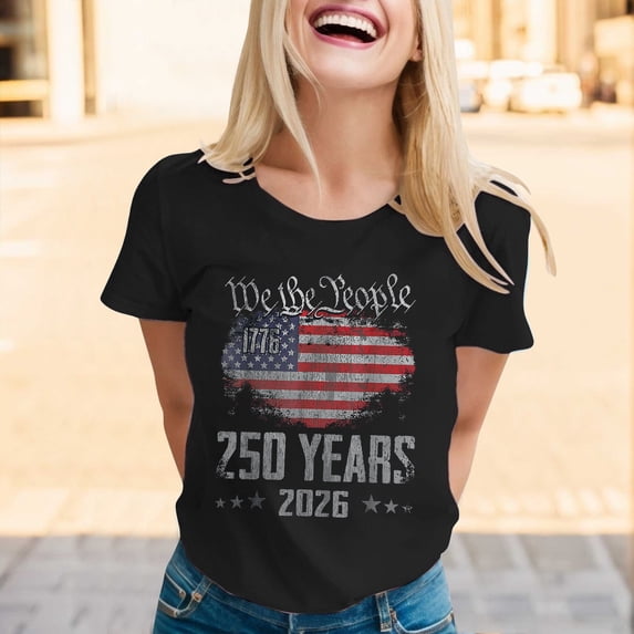 FASHOFT 250th Anniversary USA Shirt for Women 1776-2026 Patriotic American Flag Crew Neck T-Shirt July 4th Graphic Tee Black XXXL
