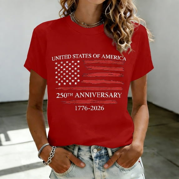 FASHOFT 250th Anniversary Usa Shirt for Women Patriotic 4th of July T-Shirts Independence Day Graphic Tees Red XXXL