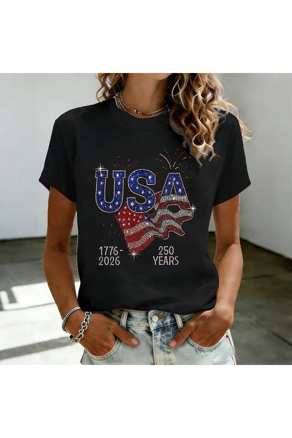 250th Anniversary Usa Shirts for Women Patriotic 4th of July T-Shirts Independence Day Graphic Tees Black XL