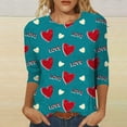 thumbnail image 1 of FASHOFT 3/4 Sleeve Crew Neck T-Shirts for Women Valentinas Day Spring Shirts Love Heart Graphic Tee Tops Sky Blue L, 1 of 4
