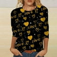 thumbnail image 1 of FASHOFT 3/4 Sleeve Crew Neck T-Shirts for Women Valentinas Day Spring Shirts Love Heart Graphic Tee Tops Yellow L, 1 of 4