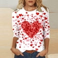 thumbnail image 1 of FASHOFT 3/4 Sleeve Valentines Day Shirts for Women Love Heart Graphic T-Shirts Crewneck Short Sleeve Tops Casual Spring Tees Red L, 1 of 5