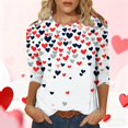 thumbnail image 1 of FASHOFT 3/4 Sleeve Valentines Shirts for Women Love Heart Cute Graphic T-Shirts Crewneck Casual Spring Tops Tee White L, 1 of 5