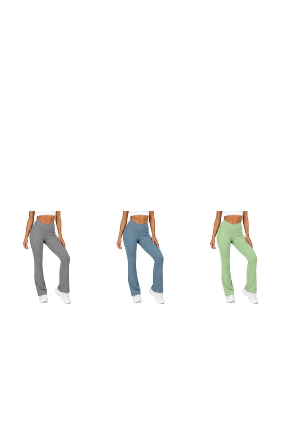 3-Pack Flare Leggings for Women Crossover High Waist Yoga Pants with Pockets Bootcut Flared Leggings Workout Stretchy Bell Bottom