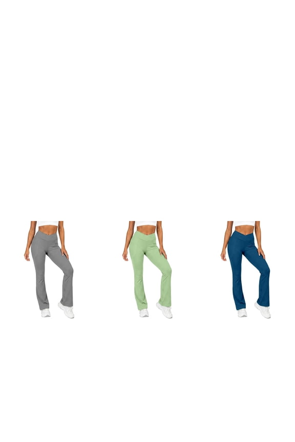 3-Pack Flare Leggings for Women Crossover High Waist Yoga Pants with Pockets Bootcut Flared Leggings Workout Stretchy Bell Bottom