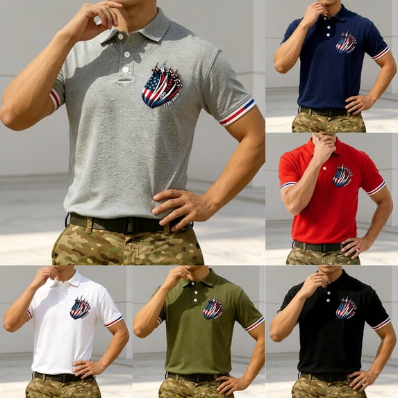 FASHOFT 4th of July Golf Polo Shirts for Men Funny Print Quick Dry Short Sleeve Performance Polos Moisture Wicking Tops Red XL