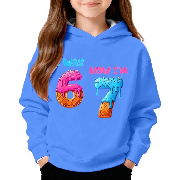FASHOFT 67 Ice Cream Hoodie Kids Funny 6 7 Sweatshirt for Girls Boys Six Seven Hands Meme Pullover Crewneck Long Sleeve Tops Blue