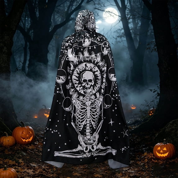 FASHOFT Adult Wizard Halloween Black Cape Cloak Cosplay Outfit Masquerade Party Stage Performance Dress Up Halloween One Size