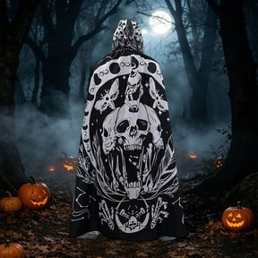 FASHOFT Adult Devil Wizard Halloween Costumes Black Cape Cloak Cosplay Outfit Masquerade Party Stage Performance Dress Up Halloween Costume One Size
